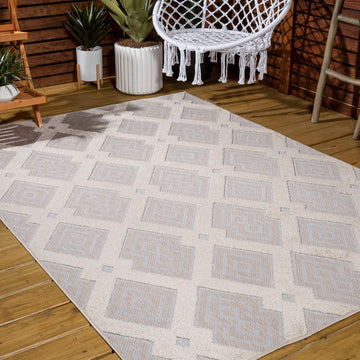 Duwun High-low Pile Ogee Trellis Tone-on-tone Indoor/outdoor Area Rug